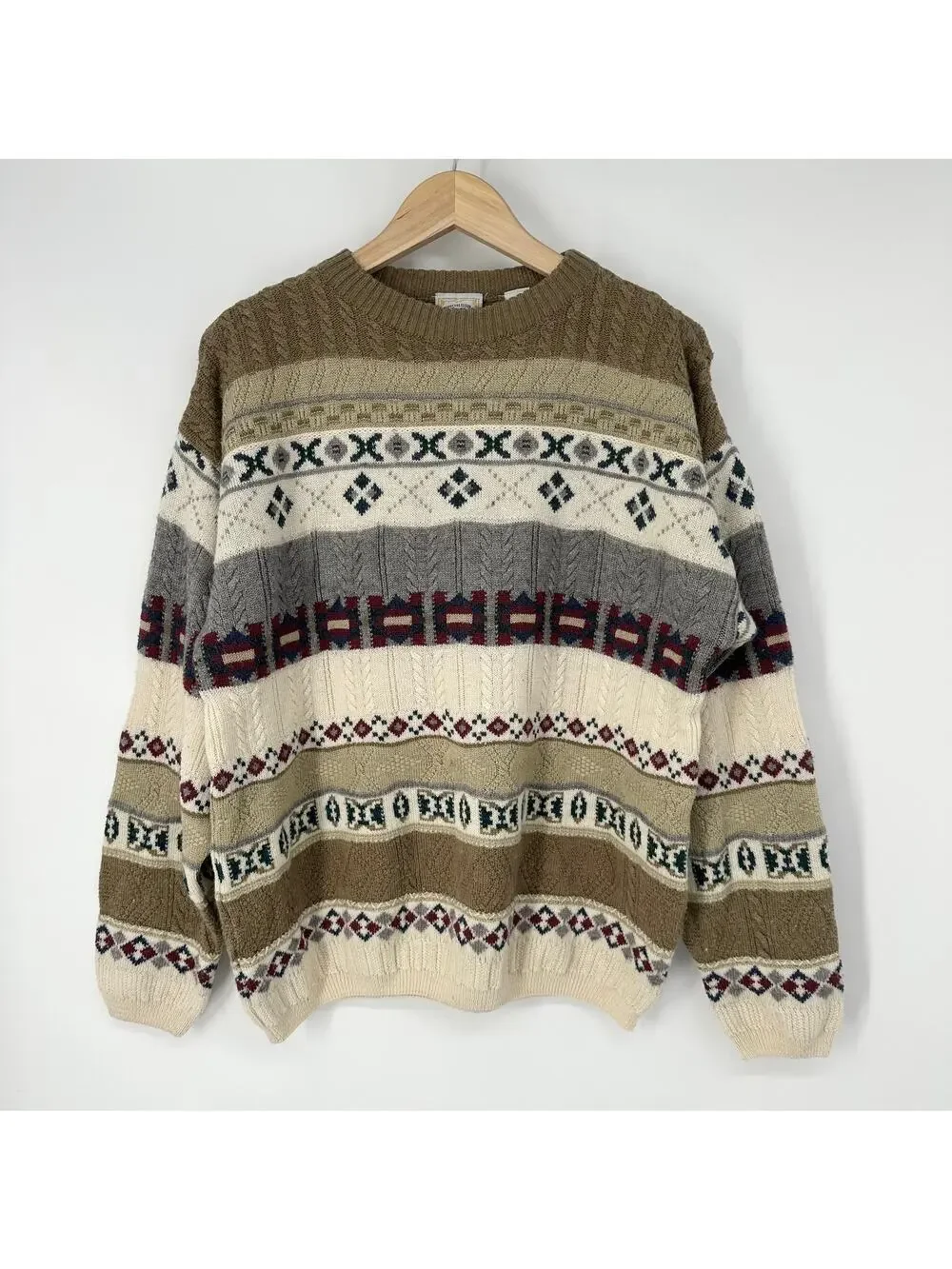 Vintage Men's Riggins Sweater Fair Isle Chunky Knit Nordic Wool Blend Pullover